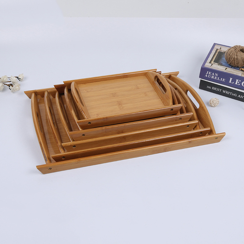 Rectangle Large Bamboo Serving Tray with Handle Tea Snack Plate - Click Image to Close