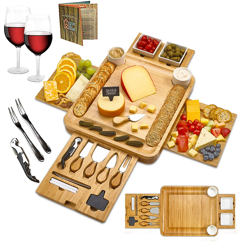Bamboo Cheese Board and Knife Set Large Charcuterie Boards Set - Click Image to Close