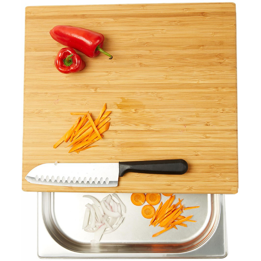 Large Bamboo Cutting Boards with Stainless Steel Serving Tays - Click Image to Close