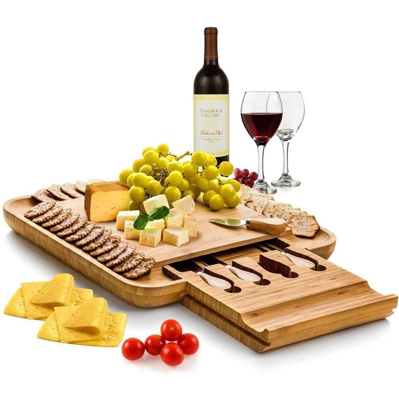 Bamboo Cheese Board with Cheese Tools and Plater Utensils Set