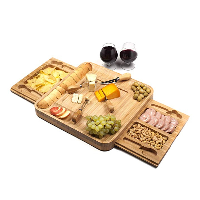 Large bamboo cheese board with knife sets