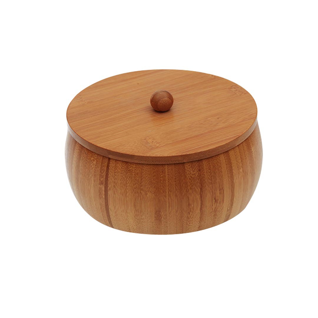 Handmade 100% natural round salad bowl bamboo bowl with lid - Click Image to Close