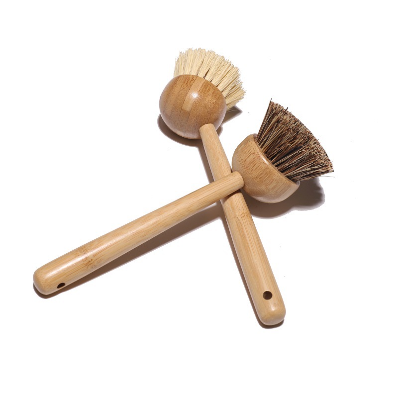 Wholesale kitchen wash bamboo pot brush with handle manufacturer