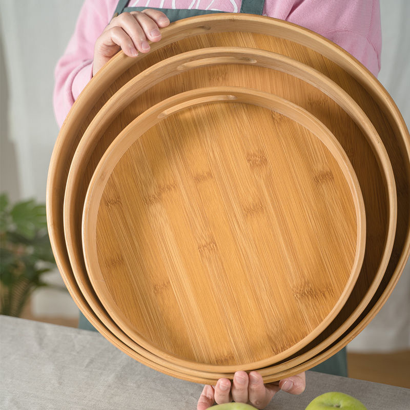 Natural bamboo food serving Tray wooden part tray with handle - Click Image to Close