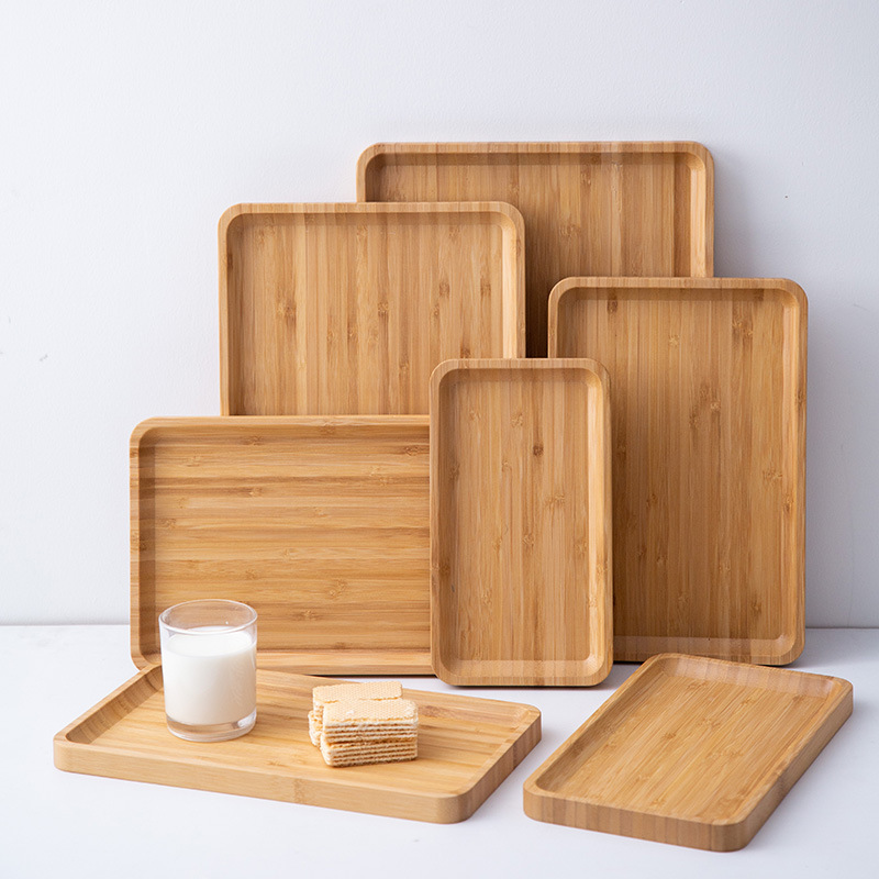 Bamboo snack tray candy serving plate natural wood platter - Click Image to Close