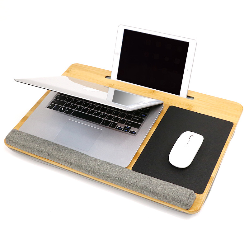 Bamboo Laptop Table Desk with Pillow Cushion Anti Slip Stopper - Click Image to Close